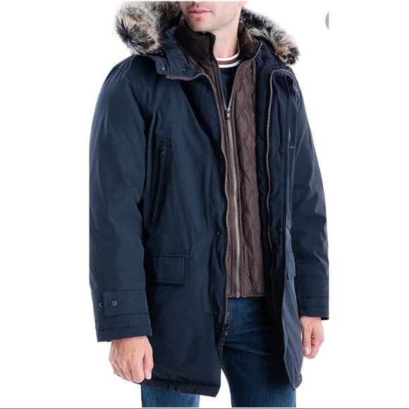 MICHAEL KORS Men's Hooded Jacket Blue Size LT Big & Tall Faux-Fur Parka … - Picture 1 of 12
